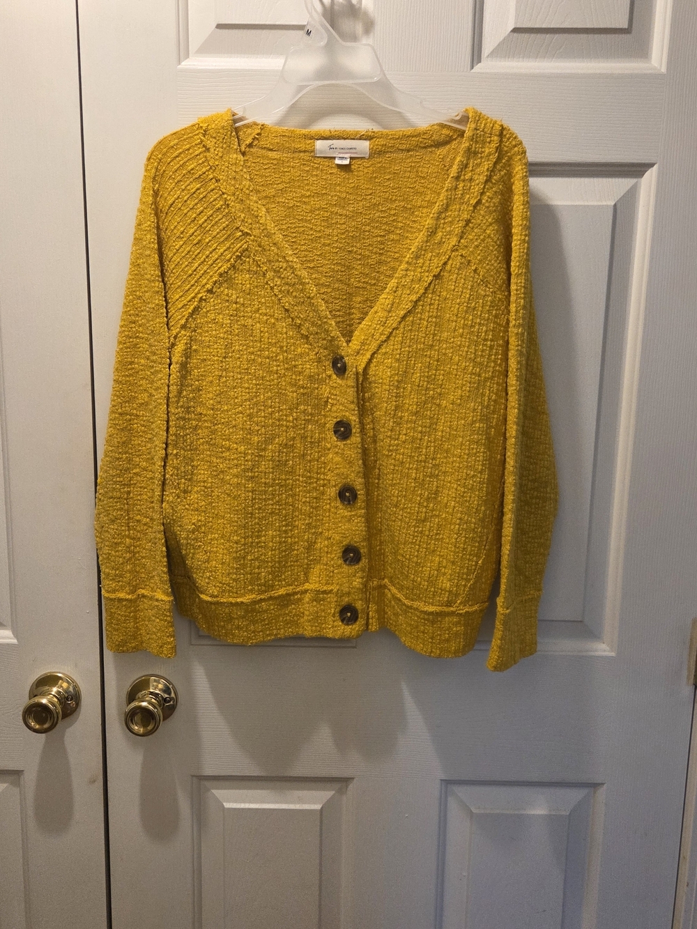 Vince Camuto Mustard Yellow Button-Front Knit Cardigan